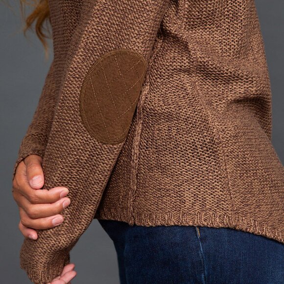 Studio 65 V-Neck Long Sleeve Knit Sweater Elbow Patches Brown Chunky Size Small - Picture 10 of 10